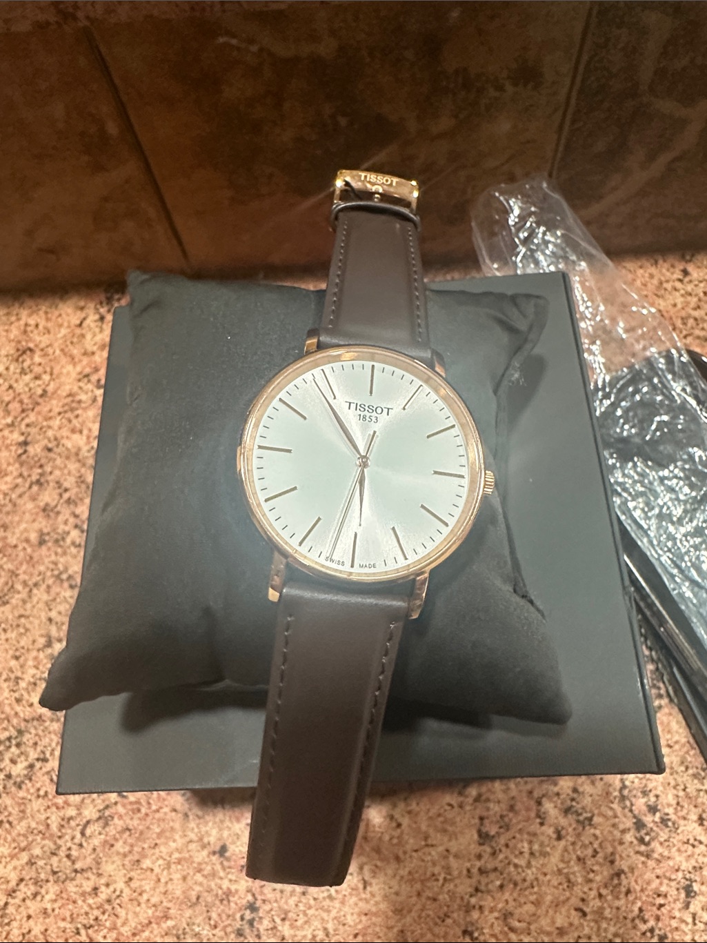 Tissot Mens Silver Dial Brown Leather Strap Watch